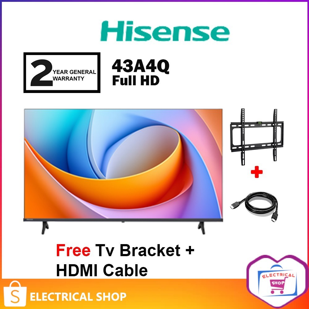Hisense 43'' Full HD Smart TV A4Q Series 43A4Q Television (FREE HDMI CABLE AND TV BRACKET)