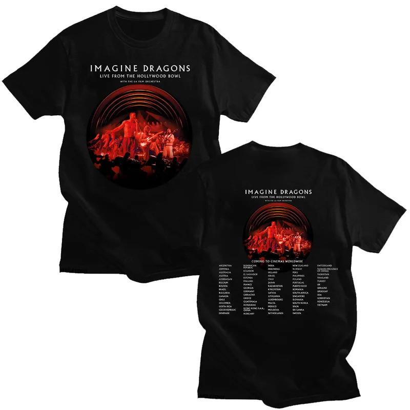 Bayangkan Dragons Live From The Hollywood Bowl T-shirt Trend Baharu Kapas Lengan Pendek Gaya Neutral Kasual Atasan Unise