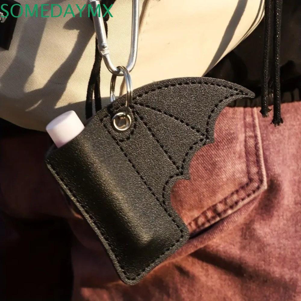 SOMEDAYMX Bat Pouch Keychain, Elegant Style PU Leather Keychain Accessory, Creative Bag Charm Black Wing Design Mini Gothic Lipstick Holder Car Keyring