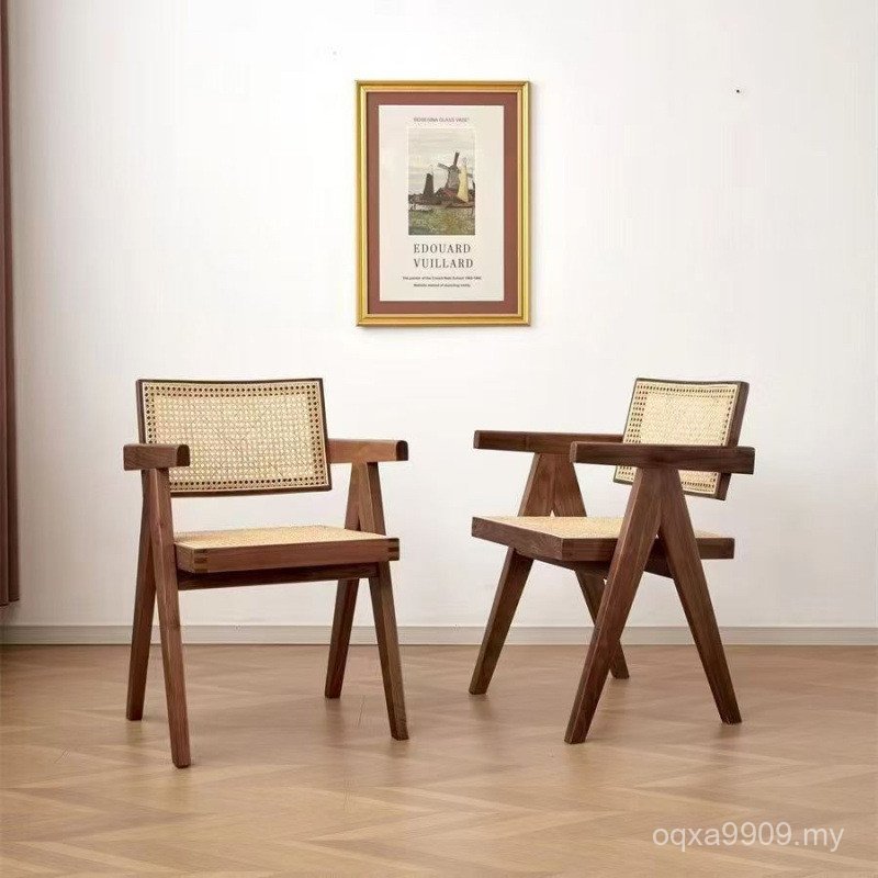 Silent Style Solid Wood Dining Chair Rattan Backrest Chair Influencer Chair Home B & B Balcony Bedroom Rattan Chair NEBY