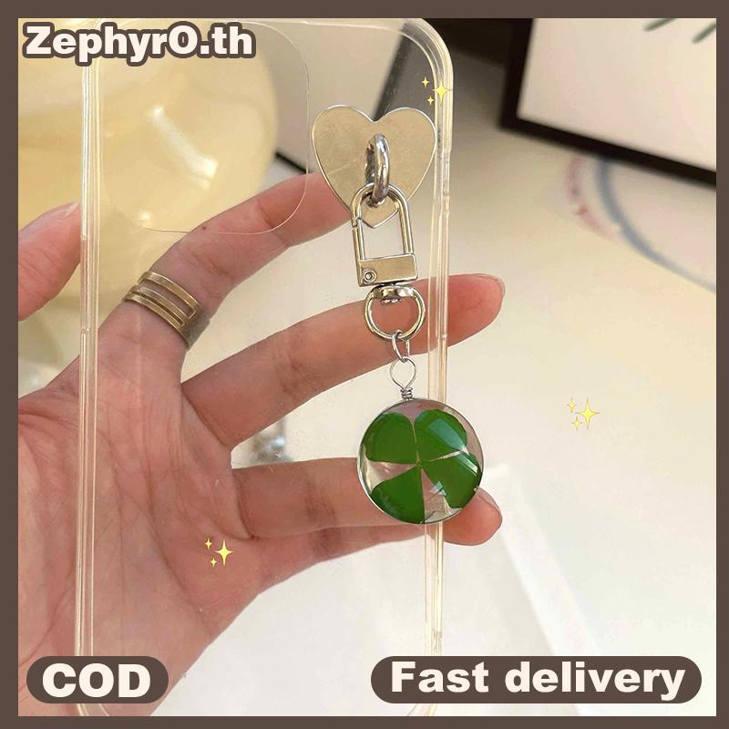 null Luy Four-leaf Clover Keychain Pendant Mobile Phone Chain Green Glass Flowers Keyring Bapa Charms Car Bag Decor Gifts null