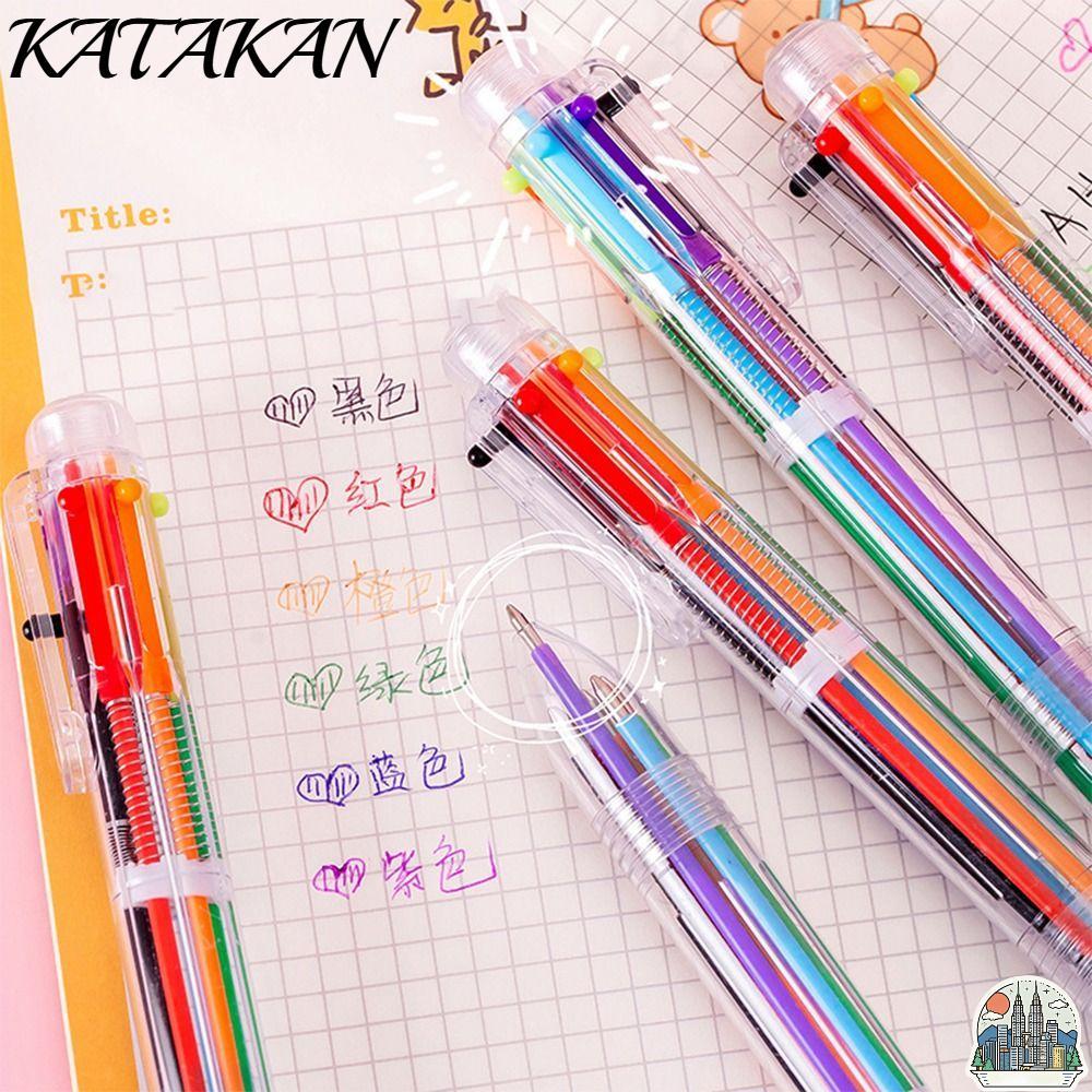 KATAKAN 6 Colours Pen, Journal Multicolor 6 in 1 Ballpoint Pen, Creative Plastic Office Supplies Stationery Colorful Drawing Pen Writing Stationery