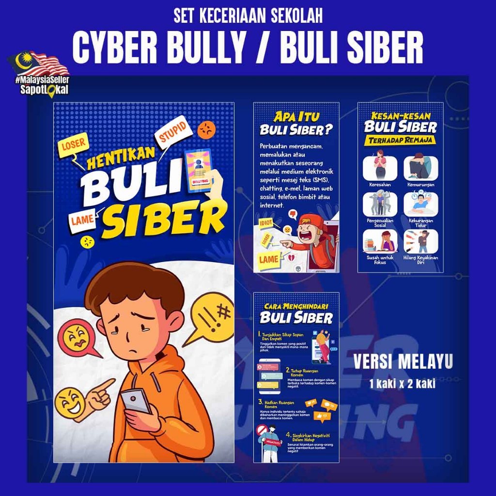 BANNER INFO ANTI BULI SIBER / CYBER BULLY - Keceriaan Hiasan Kaunseling Sekolah Dinding Koridor