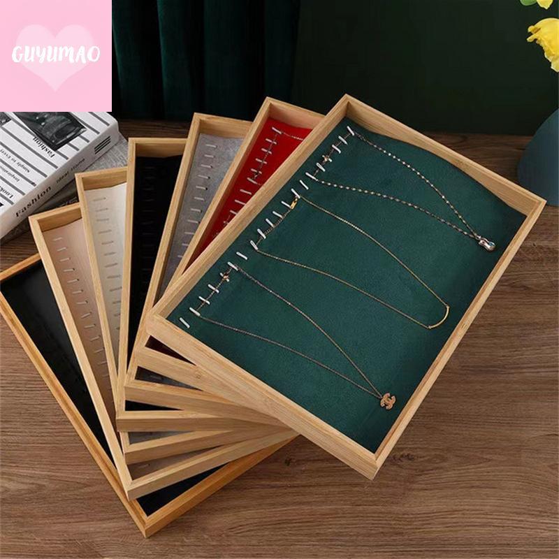 [guyumao] Velvet Bamboo Jewelry Display Tray Ring Earring Nelace Bracelet Pendant Organizer Jewelry Storage Tray For Drawer MY