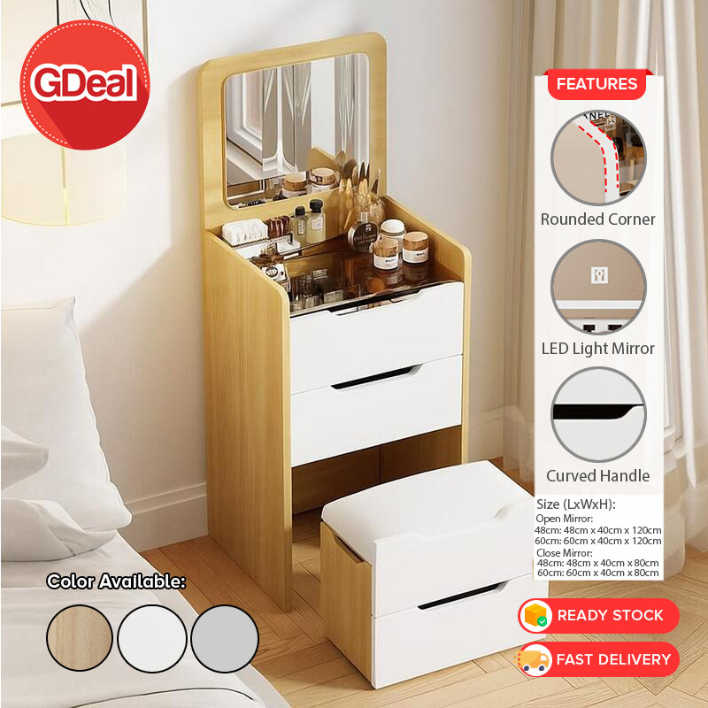 GDeal Dressing Table Set With LED Light Makeup Table Mirror Drawer Cabinet Storage Stool Vanity Table Cosmetic Table