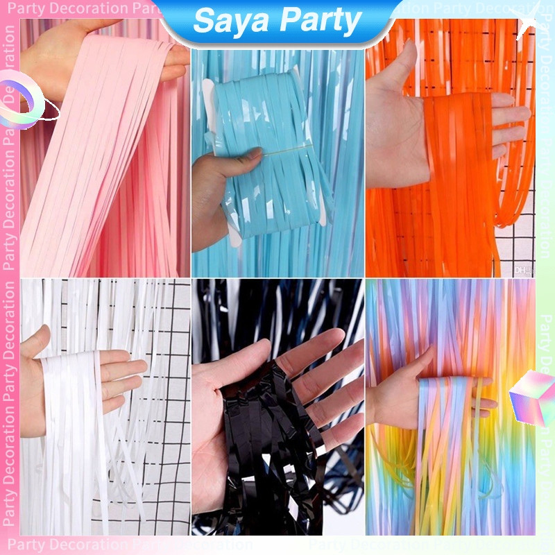 1 * 2 M Macaron/Laser Rain Curtain Gradient Color Rainbow Foil Tinsel Fringe Curtain Birthday Wedding Valentine's Day