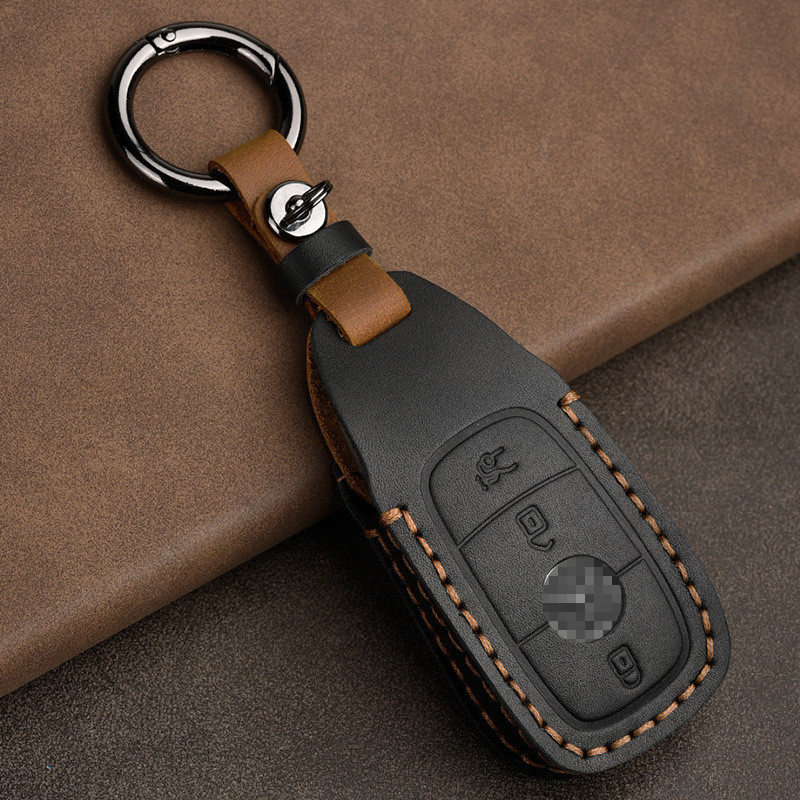 Crazy Horse Leather Car Key Cover Suitable for Mercedes-Benz Benz e-Class e300lc260l Car Bag Key Case Buckle Genuine Leather Fashion New Product