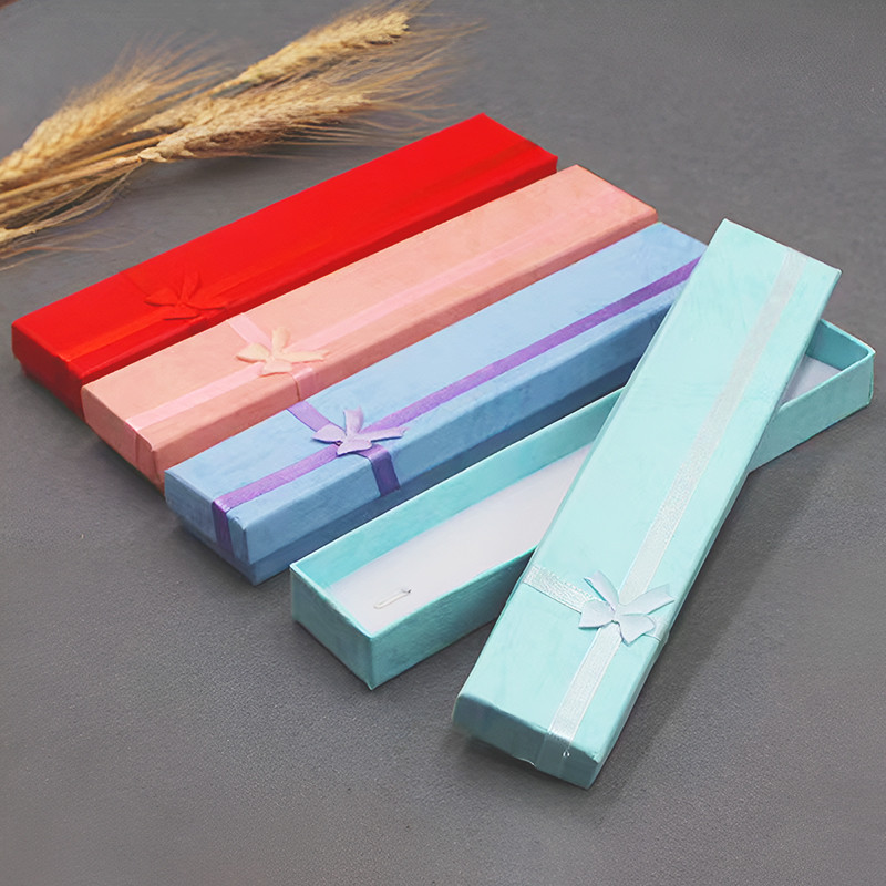 Mini Rectangle Jewelry Gift Box Ribbon Bowknot Bracelet Pendant Charm Display Case Kotak Rantai 首饰盒
