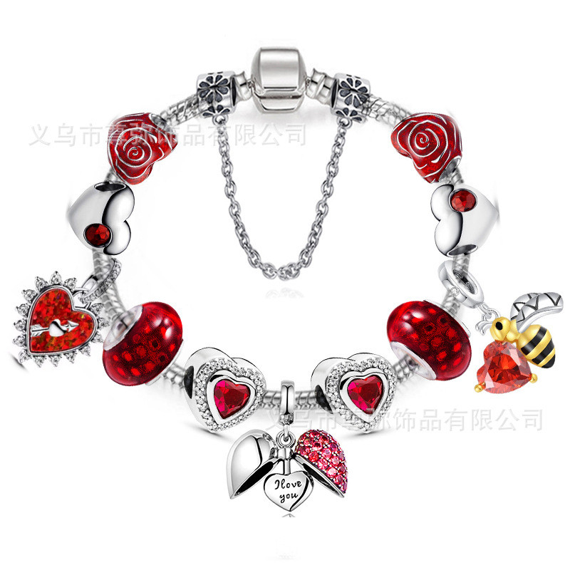 Red Charm Pan's New Cross-Border Supply Romantic Valentine's Day Diy Peach Heart Rose Little Bee Jewelry