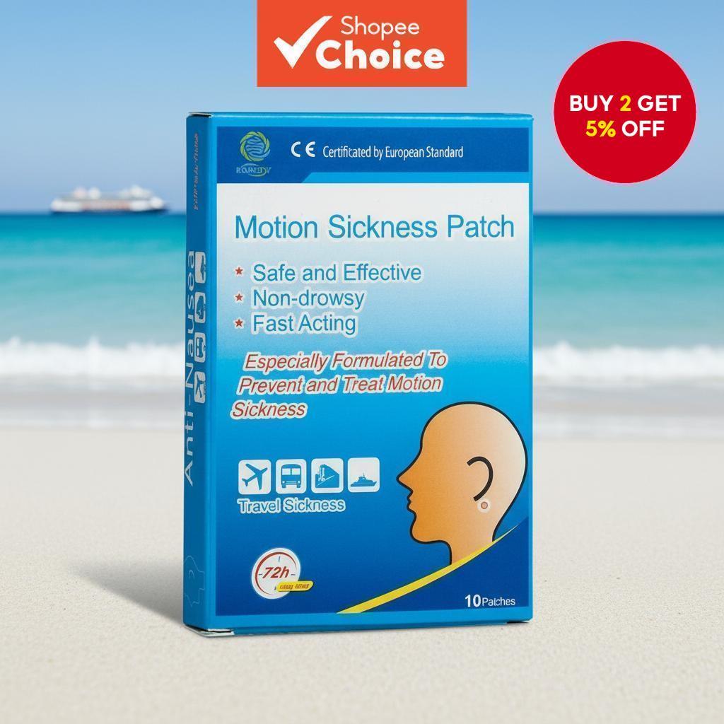 KONGDY Travel Motion Sickness Patch Box, 10pcs for Nausea and Car Sickness Relief KONGDY Pelekat Mabuk Perjalanan Kotak, 10pcs untuk Melegakan Loya dan Mabuk Kenderaan