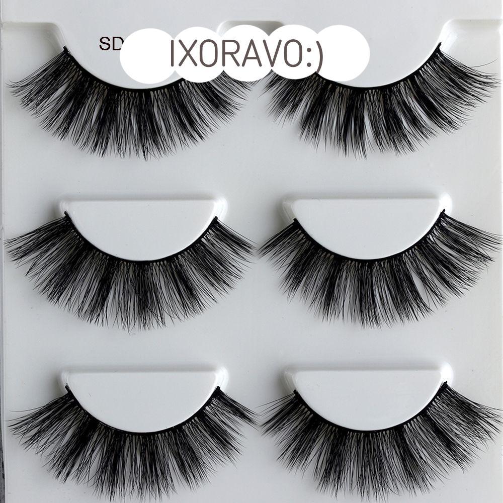 IXORAVO SKONHED 3 Pairs False Eyelashes Beauty Thick Cross Voluminous Lashes  Silk Fiber