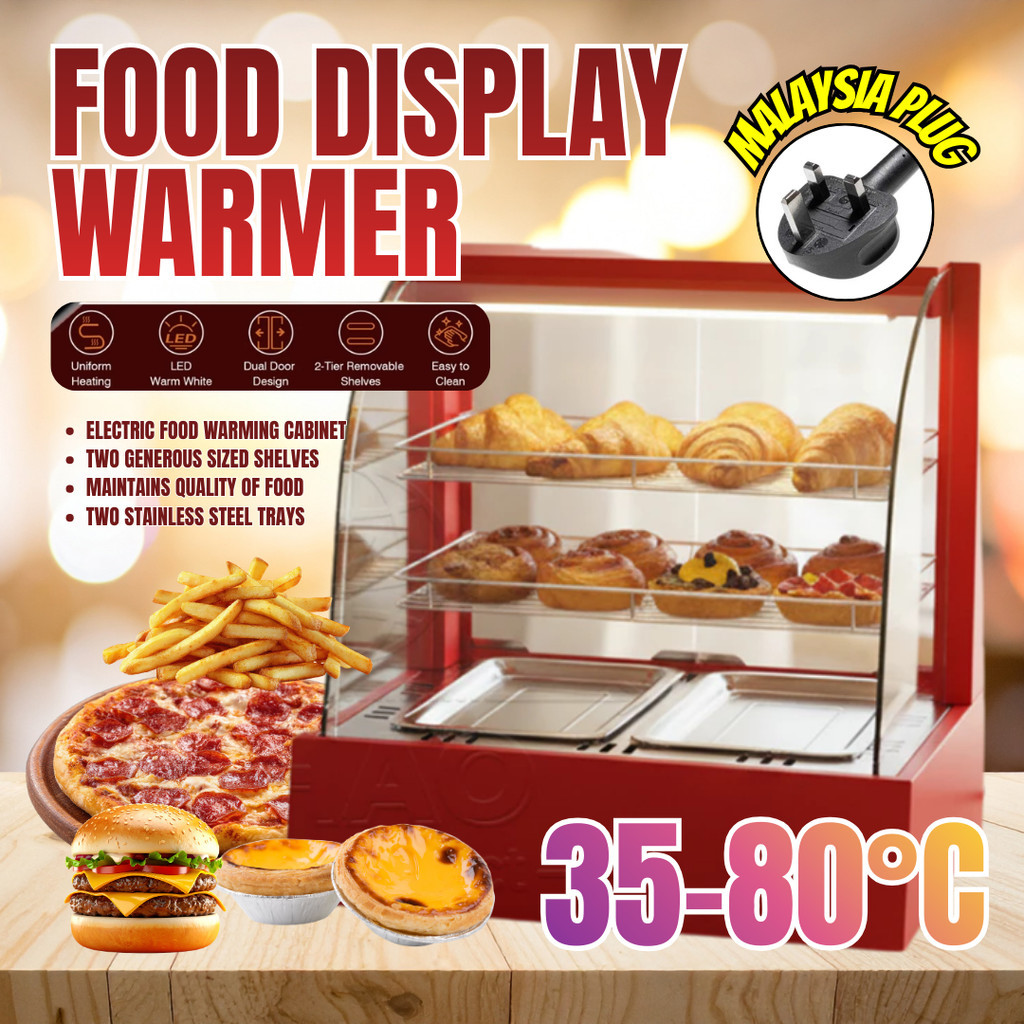 Commercial Food Warmer 3 Layer Display Warmer Showcase Pemanas Makanan Double Deck Cabinet Ayam Goreng Curry Puff Cake