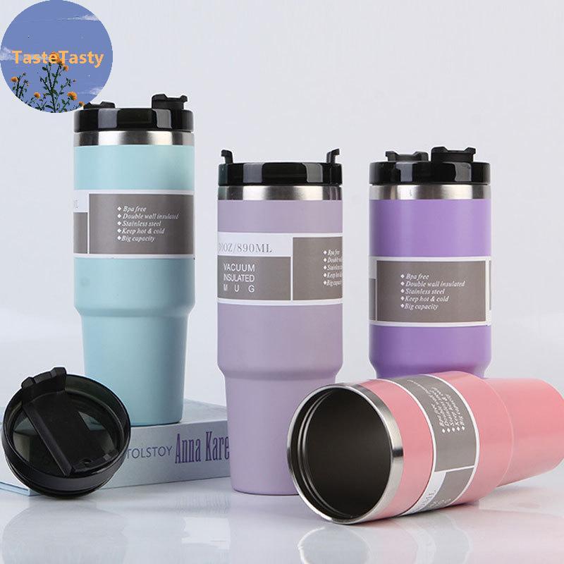 TasteTasty Large Capacity Stainless Steel Water Cup Outdoor Rotating Flat Lid Portable Thermos Cup MY