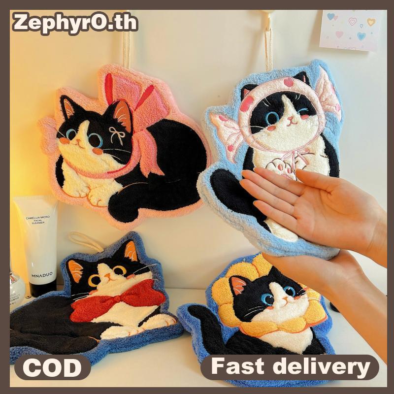 null Cartoon Coral Velvet Hand Towel For Kitchen Kawaii Cat Hand Wipe Cleaning Cloth Bathroom Hanging Towel Absorbent Clean Rag null