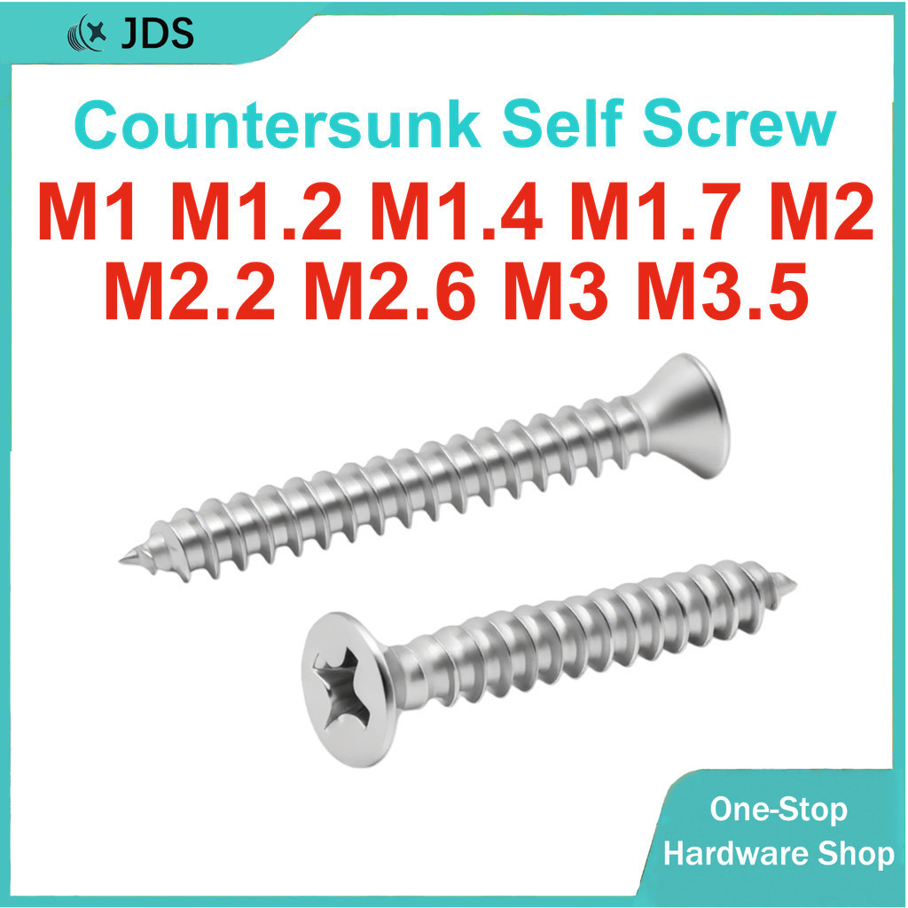 304 Stainless Steel Cross Countersunk Head Self-Tapping Screw | Cross Countersunk Head Extension Screw | Pointed Wood Screw M1/M1.2/M1.4/M1.7/M2/M2.2/M2.6/M3/M3.5 【JA-MY】
