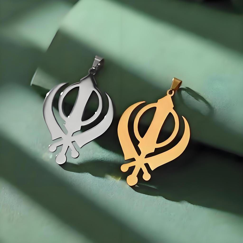 MYSHAPE 1pc Khanda Sikh Faith Religious Stainless Steel Pendant Indian Sikhism Sword Amulet Spiritual Necklace Jewelry Making