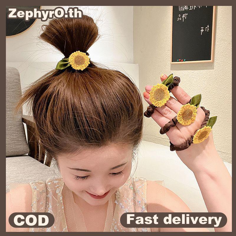 null Women Elastic Sunflower Hair Ties Fashion Girls Summer Flower Scrunchies Ponytail Holder Rubber Band Hair Rope Hair Accessories null