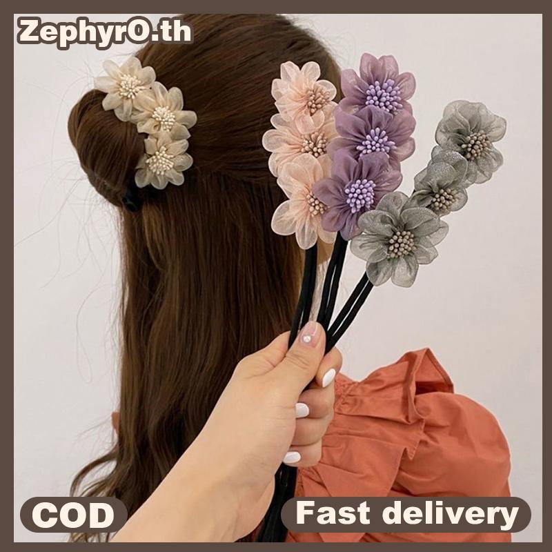null Chiffon Flower Hairbands Sweet Hair Headwear Women Braided Hair Device Hair Accessories DIY Hair Styling Tool null