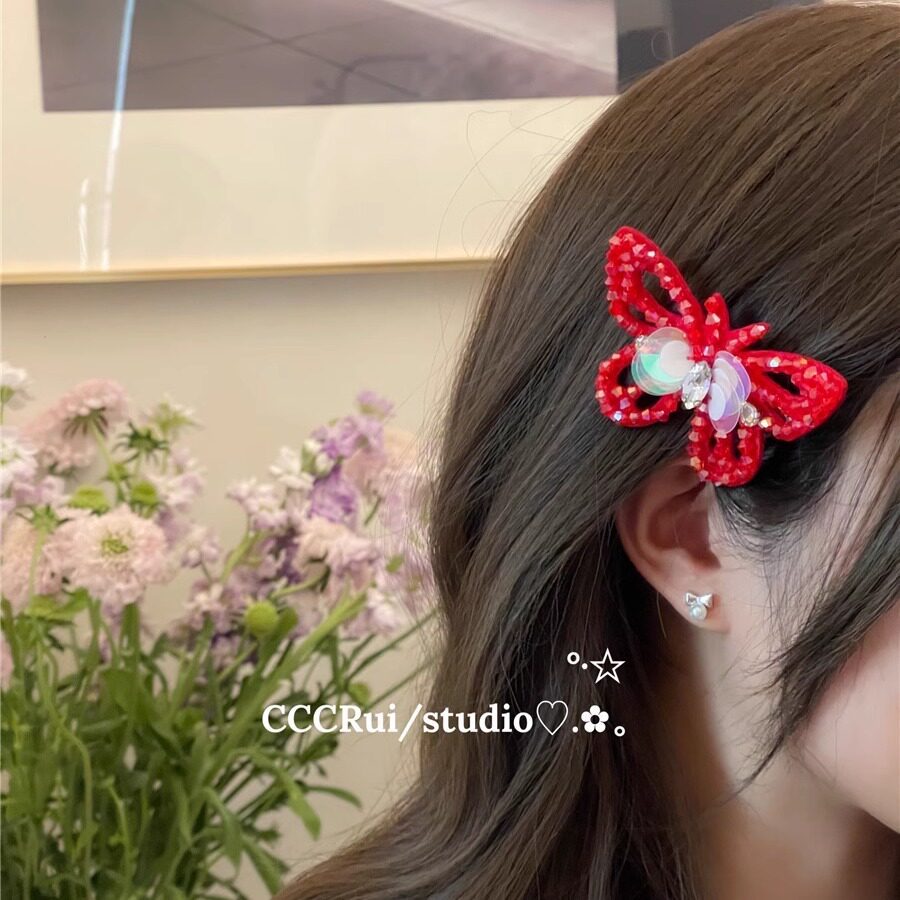 butterfly hair clip aksesori wanita Reka bentuk asal CCCRUI! Klip rambut kupu-kupu hantu berlian imitasi mewah yang sangat abadi dan cantik