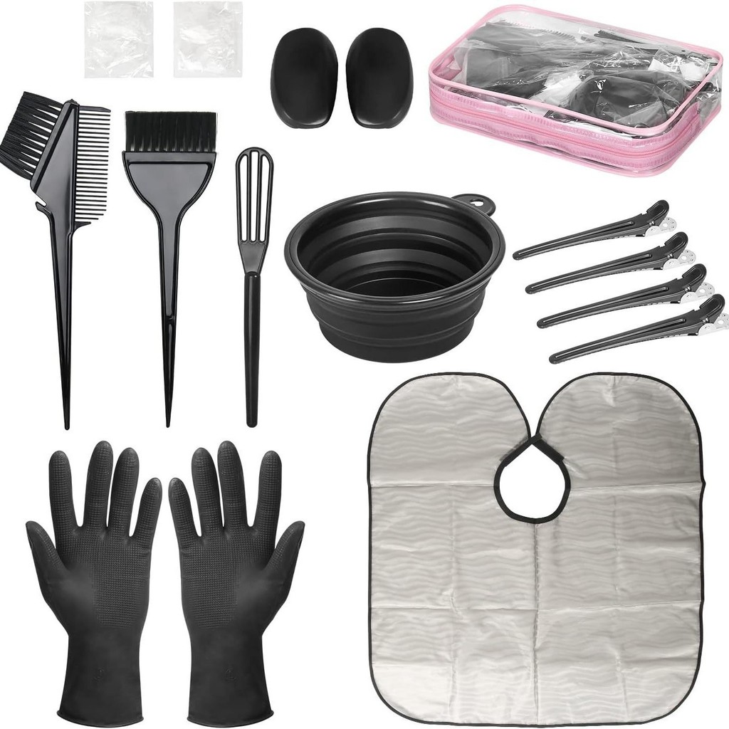16pcs Home Hair Dye Kit Dye Bowl Brush Ear Covers Clips Gloves Cape Shoulder Protector Professional Coloring Tool Set For DIY Salon Use