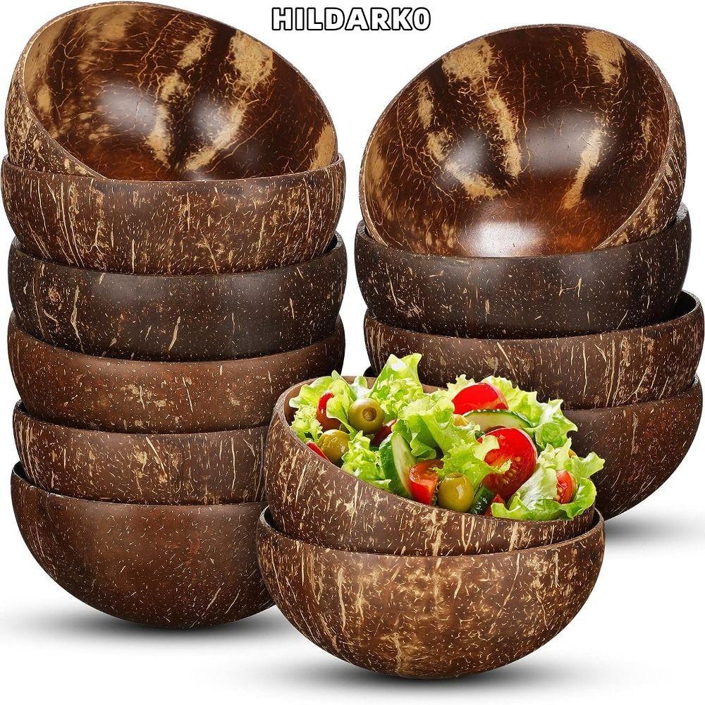 HILDARK0 Coconut Bowls, Reusable with Spoon Salad Bowl, Coconut Shell Natural Eating Tableware Utensils Breakfast
