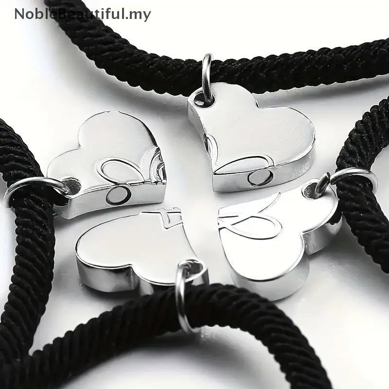 [NobleBeautiful] Four-leaf Clover Magnetic Best Friendship Bracelets For 4pcs Women Men Magnet Heart Best Friend Forever Good Lu Bracelet Gift [MY]
