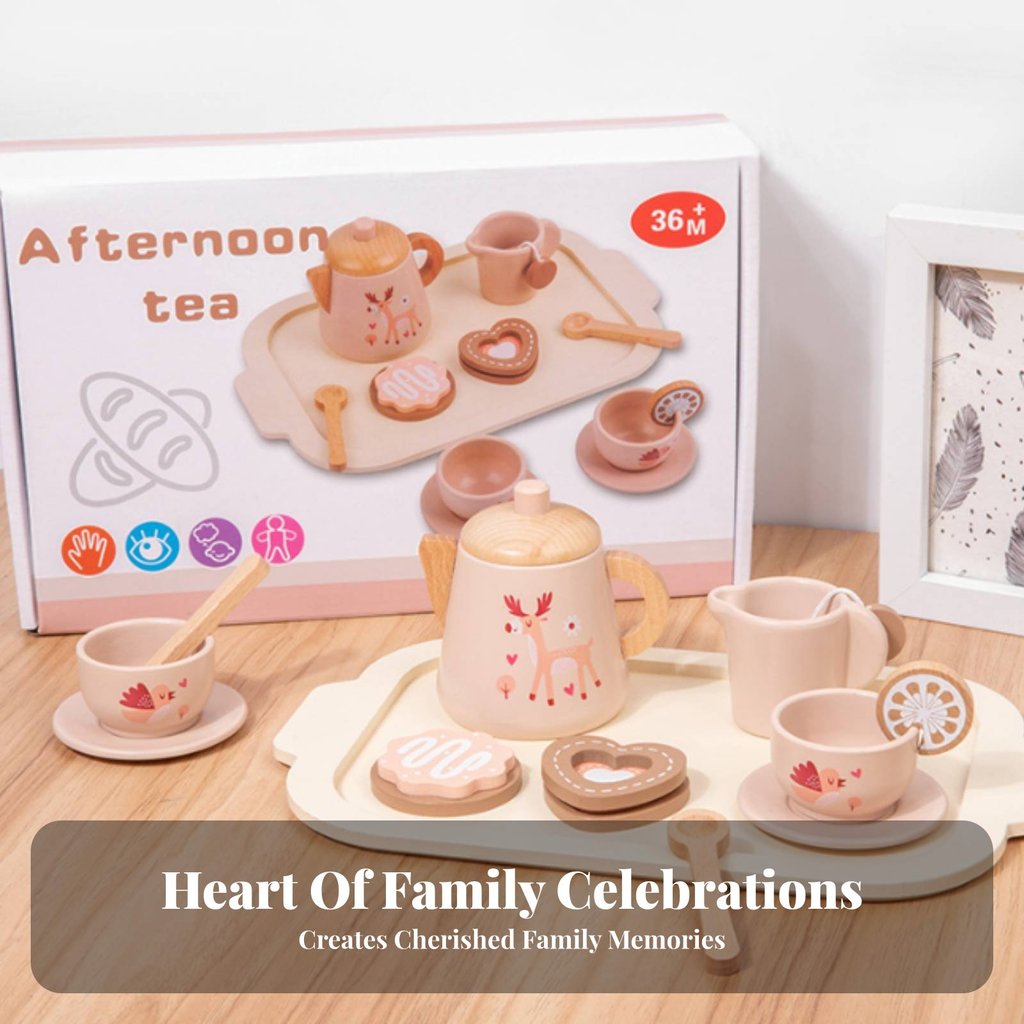 Role-Playing Fun Afternoon Tea Play Set Sturdy Wood Construction Wooden Tea Set Encourages Creativity for Preschoolers, Playdates