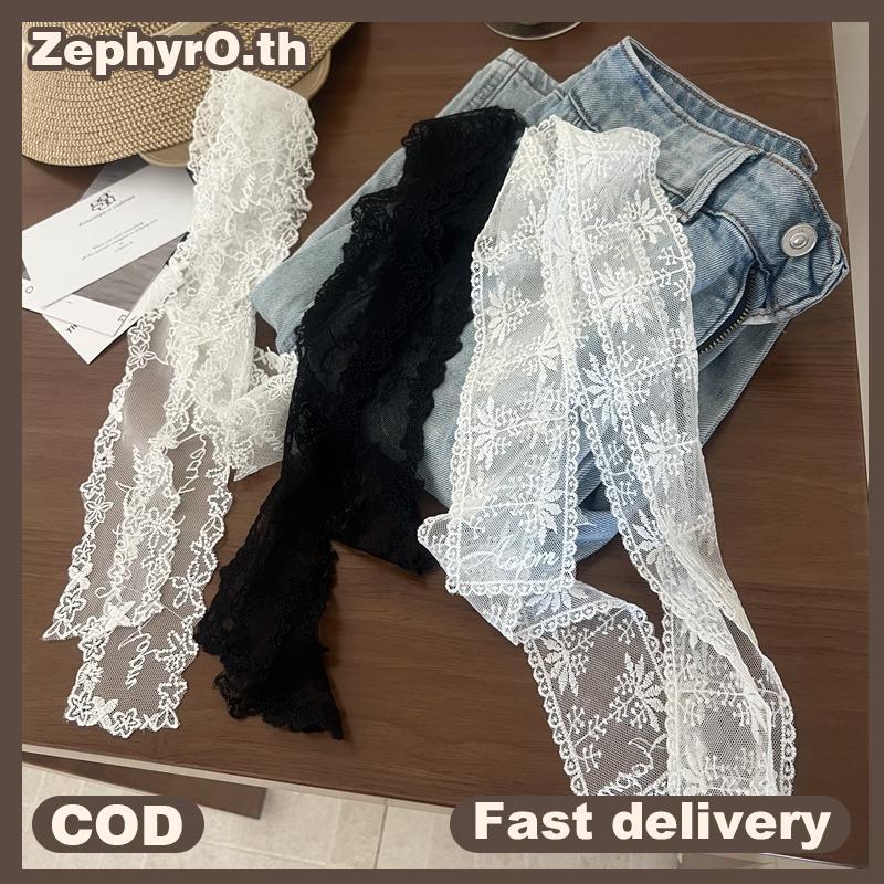 null Unique Y2k Long Lace Waistband Floral Bow Lace Waist Belt Tie Up Thin Dress Jeans Belt Lace Scarf Hair Band Hair Accessories null