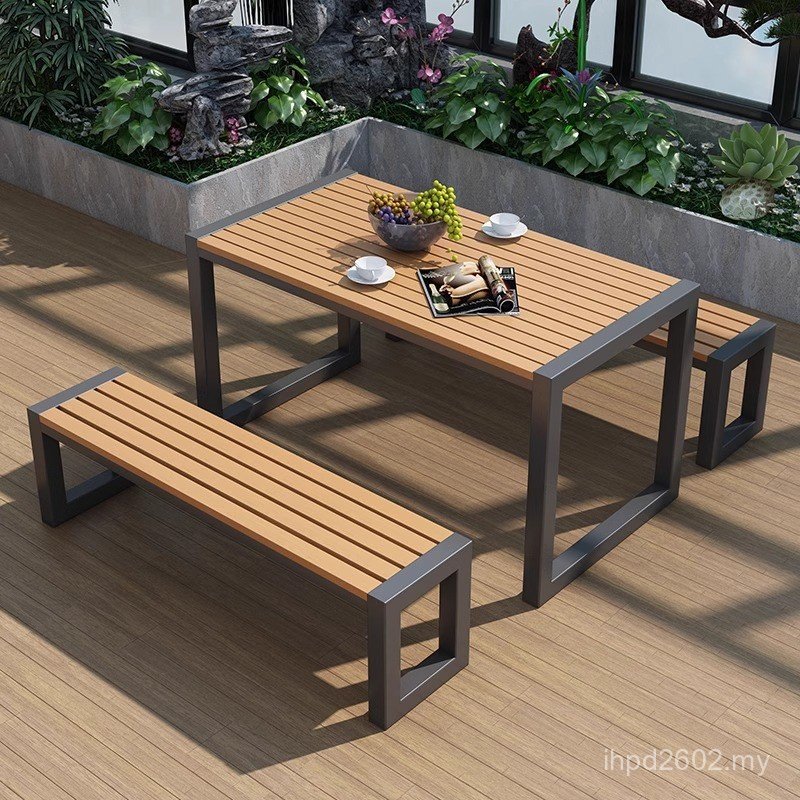 Plastic Wood Preservative Wood Terrace Leisure Villa Courtyard Garden Table Chair Long Park Combination Table Chair Coffee Table Open-air Outdoor JUJL