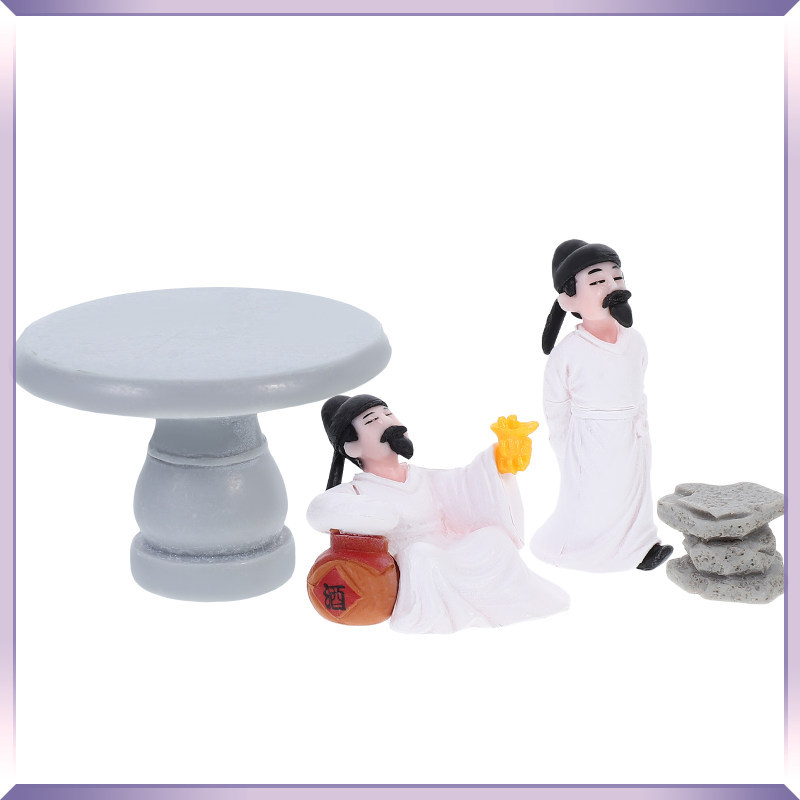Aksesori Taman Peri Miniatur 4 Pcs Warna Campuran Meja dan Kerusi Resin Buatan Tangan untuk Hiasan Rumah
