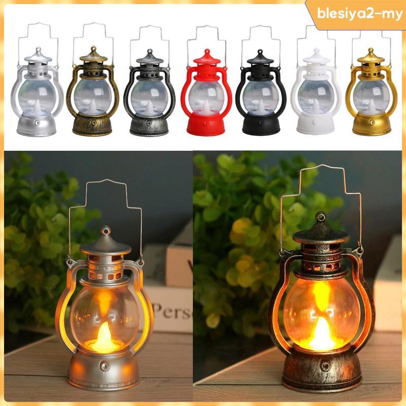 [BlesiyaedMY] Farmhouse Rustic Accent Lantern Oil Lamp Flameless LED Bulb Nightstand Table