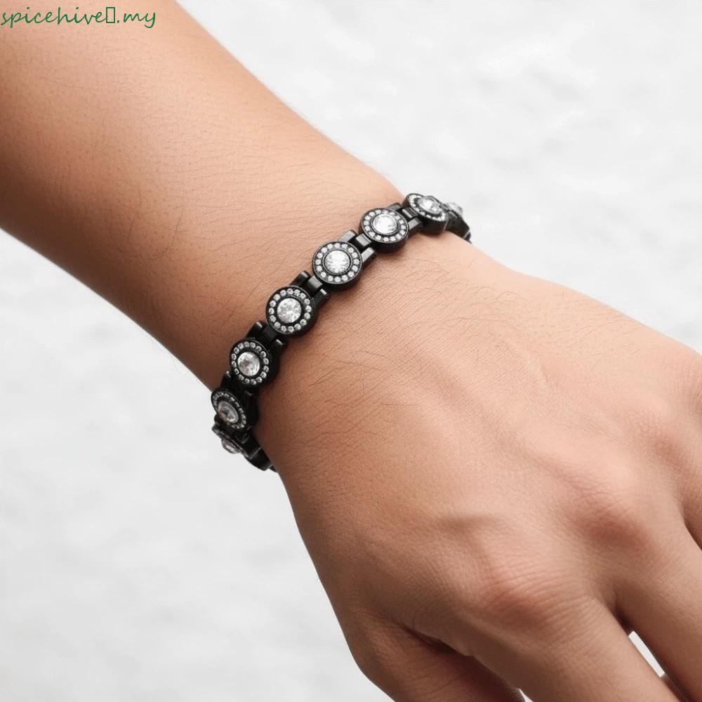 SPICEHIVE​ Magnetic Bracelet, Stainless Steel Magnet Anti Static Bangle, Premium High Polished Fashion Personalized Rhinestone Wrist Chain Business Gift