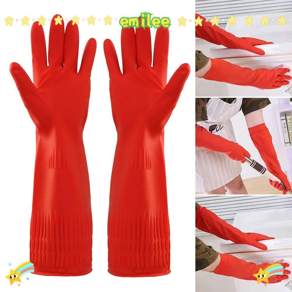 EMILEE 1 Pair Heavy Duty Rubber Gloves, Extra Long Chemical Resistant Car Washing Gloves, Household Cleaning Thick Acid Oil Resistant Waterproof Work Safety Cuffs Washing
