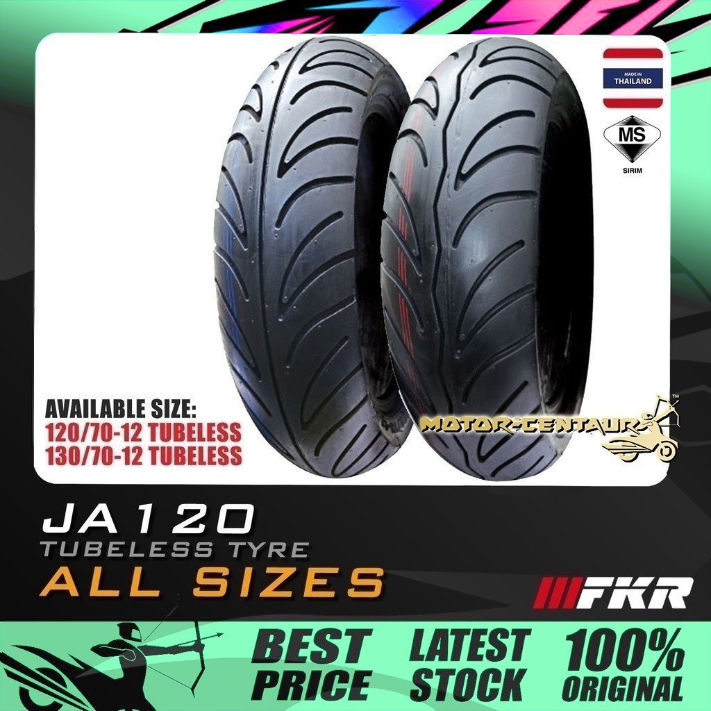TAYAR MOTOSIKAL FKR JA120 TUBELESS TYRE 120/70-12, 130/70-12 (FOR BENELLI TNT135, HONDA MSX125 SF, MONKEY, MODENAS ELIT)