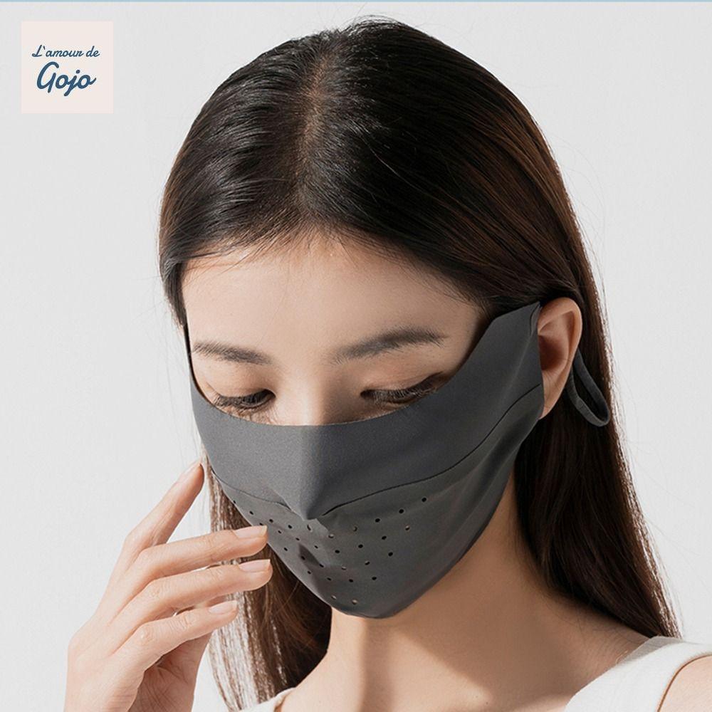 GOJO Ice Silk Mask Face Shield Breathable Summer Solid Color Hanging Ear Type UV Protection Eye Protection For Women Hiking Sunscreen Mask