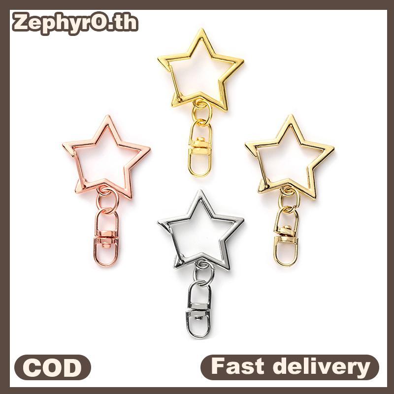null 10pcs Star Pentagram Hollow Key Chain Key Ring DIY Accessories Lobster Clasp null