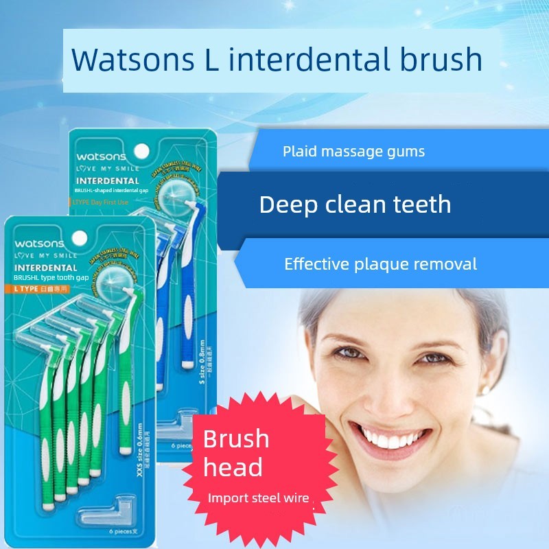 berus gigi toothbrush Watsons Imported L-Shaped Interdental Brush Interdental Brush Interdental Brush Dental Floss Stick Toothpick Brush 6pcs/Box Orthodontic Teeth