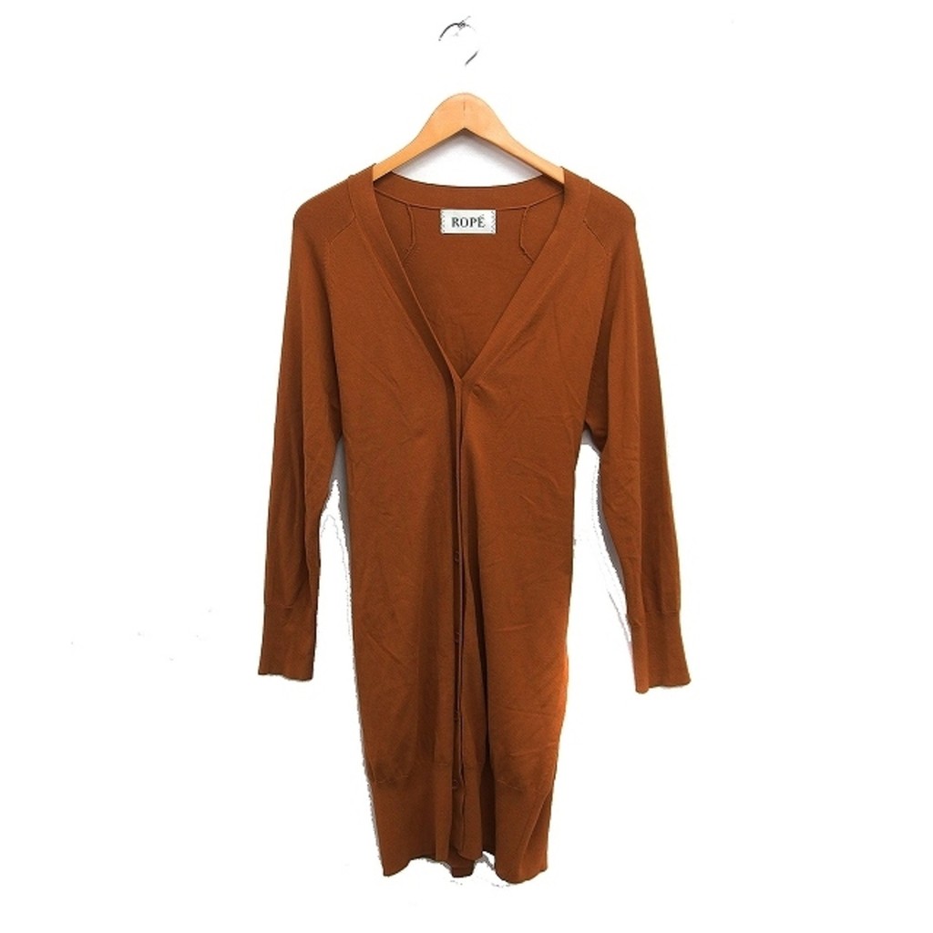 ROPE’ Cardigan Sweater v-neck Camel ribbon Long brown Direct from Japan Secondhand