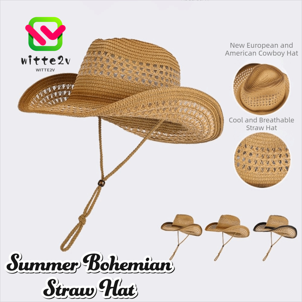 WITTE Beach Hats, Hollow Out Sunscreen Straw Hat, Retro Wide Brim Sun Hat Summer