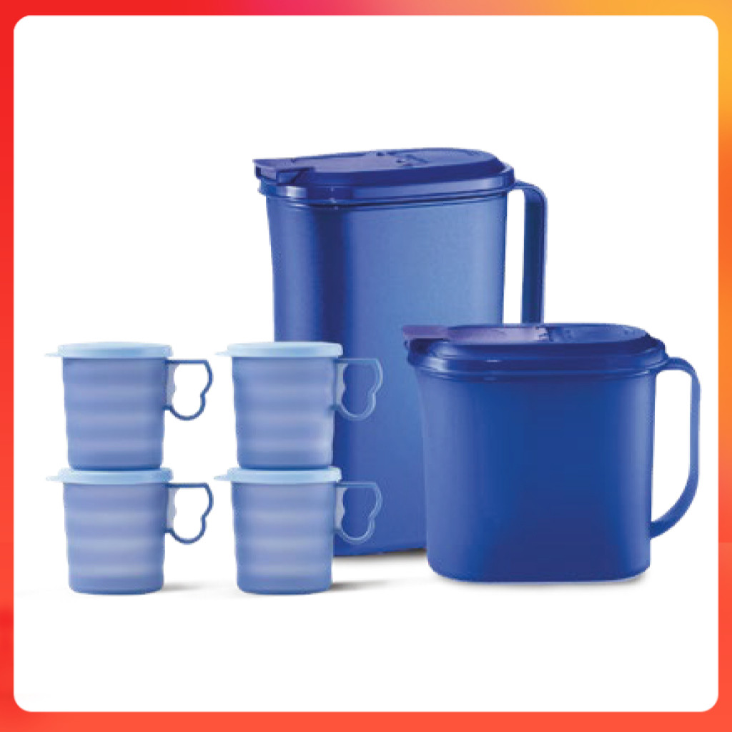 Tupperware 1.9L & 1.1L Handy Beverage Drinking Set Duo Pitcher Mug with Seal 350ml Cawan Jug Kecil Small Royal Blue Gift