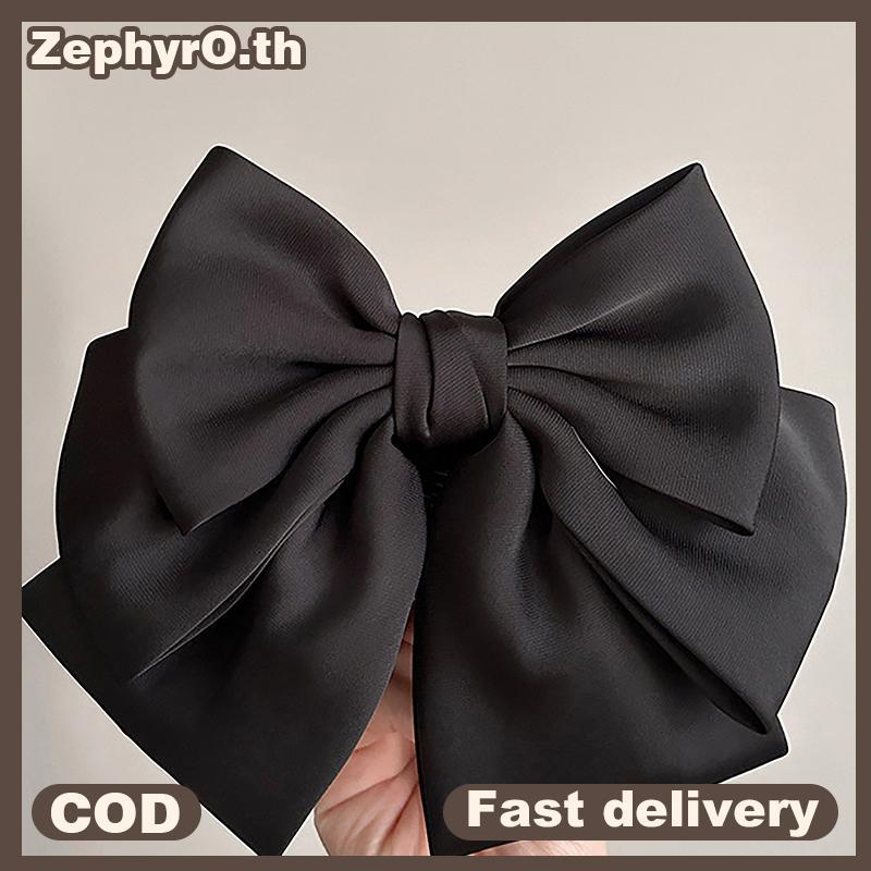null Elegant Bow Ribbon Hair Clip Fashion Simple Solid Satin Spring Clip Hair Pin Retro  With Clips Girls Hair Accessories null