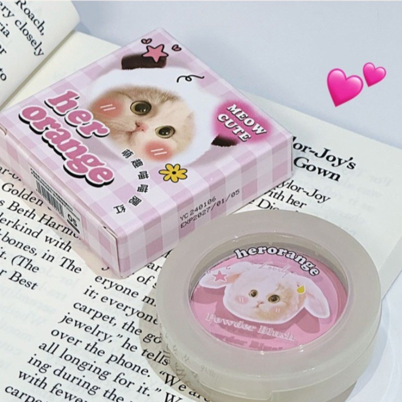[HERORANGE] Too Cute Monochrome Blush with Pretty Cat Pattern Matte Brightening Expanded Color