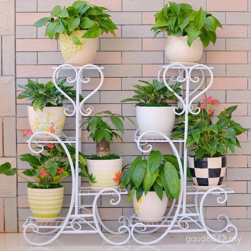Balcony Sensitive Multi-Layer Plant Iron Flowerpot Cloud Floor Room Flower Shelf Flower Shelf Art Inner Outer European-Style Frame UY