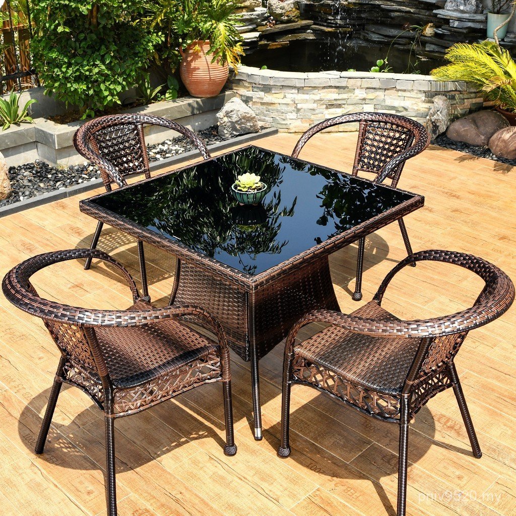 Table Chair Leisure Tea Outdoor Outdoor Balcony Rattan Chair Table Courtyard Chair Garden Combination Terrace Waterproof Open-air L9FI