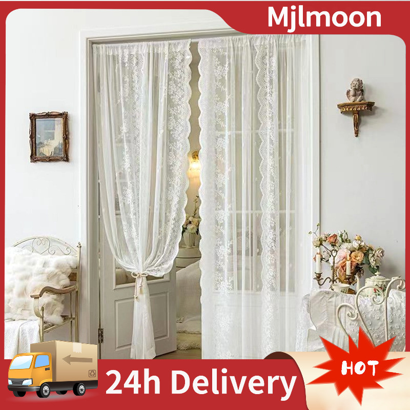 White Lace Curtains 1pcs Black Curtain Hari Raya Ramadan Decoration Langsir Tingkap Murah Home Decor