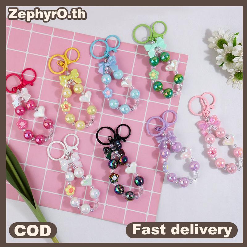 null Sweet Colorful Bow Beaded Keychain Bag Pendant Phone Earphone Case Decoration Accessories Fashion Bowknot Bead Keyring Gifts null