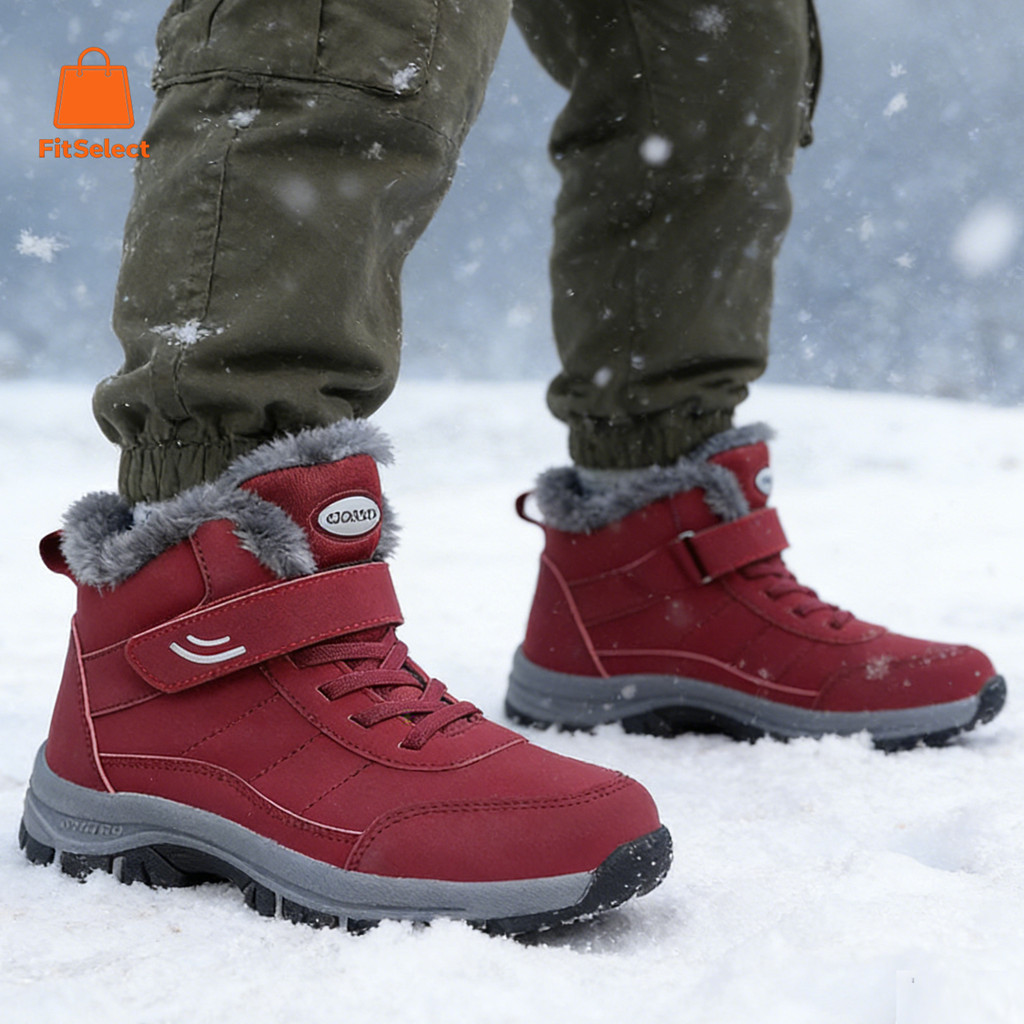 Winter Men Women Style Boots Plush Leather Waterproof Sports Shoes Hiking Hunting Shoes Unisex Lace-Up Outdoor Warm Hiking Boots