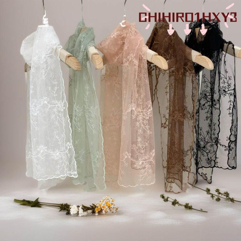 Chihiro1hxy3 Sunscreen Shawl - Long Embroidered Flower Lace Scarf