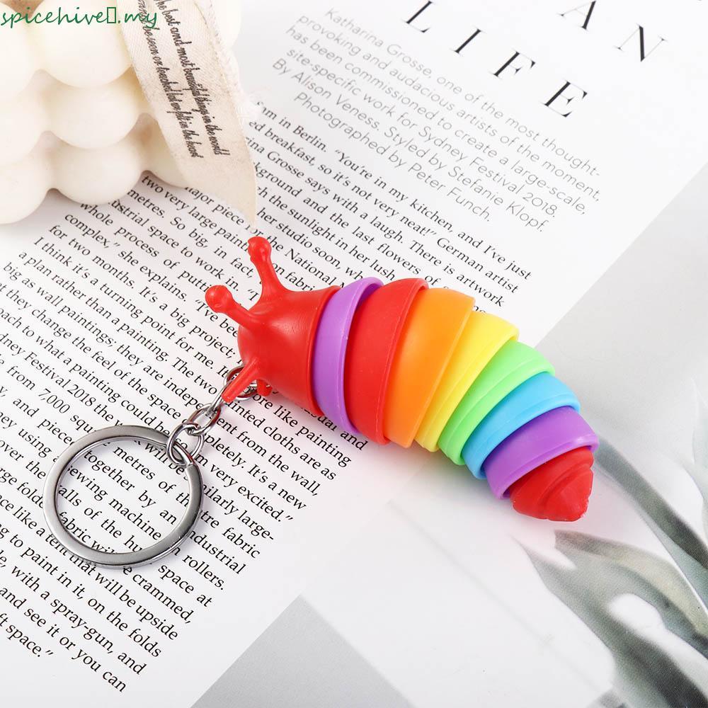SPICEHIVE​ Finger Slug Snail Caterpillar Gift 8cm Key Ring Anti Anxiety Squeeze Sensory Toys Car Key Accessories Caterpillar Keychain
