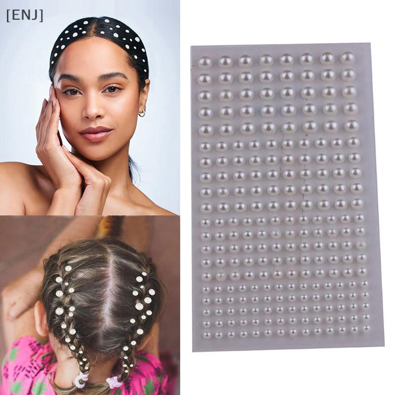 [ENJ] 220pcs Mix 3mm/4mm/5mm/6mm Hair Pearls Sti On Self Adhesive Pearls Stiers Face Pearls Stiers for Hair Face Makeup Nail DIY Crafts null